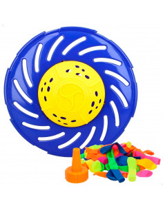 Tradineur - Juego splash flying disc con 50 globos de agua, ovni loco, juguete de agua para exterior, verano, niños, 22 x 8 cm,