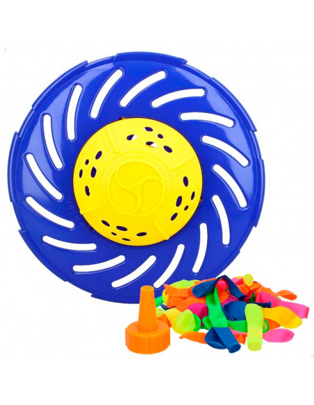 Tradineur - Juego splash flying disc con 50 globos de agua, ovni loco, juguete de agua para exterior, verano, niños, 22 x 8 cm,