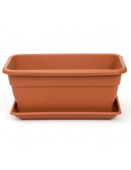 Jardinera eva de plástico con plato adán 26 litros, 60 cm, marrón, macetero, maceta para plantas y flores rectangular de plástic