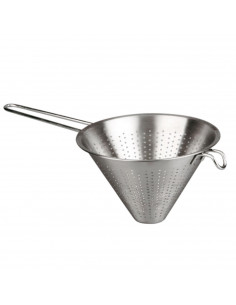 Tradineur - Colador chino, diámetro 18 cm, acero inoxidable con mango, plateado, forma cónica, cocina