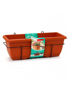 Tradineur - Jardinera para balcón con plato integrado y soporte metálico - Fabricado en plástico - Capacidad de 10 L - 17 x 50 x