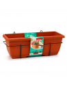 Tradineur - Jardinera para balcón con plato integrado y soporte metálico - Fabricado en plástico - Capacidad de 10 L - 17 x 50 x