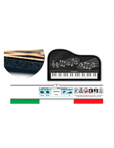 Tradineur - Felpuda con diseño de piano - Fabricado en Goma - Ideal para la decoración de tu hogar - Polivalente - 40,5 x 68 cm
