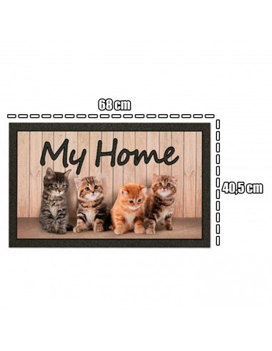 Tradineur - Felpuda con diseño de Gatos - Fabricado en Goma - Ideal para la decoración de tu hogar - Polivalente - 40,5 x 68 cm