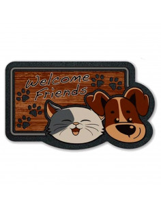 Tradineur - Felpuda con diseño de Perro y Gato - Fabricado en Goma - Ideal para la decoración de tu hogar - Polivalente - 40 x 6