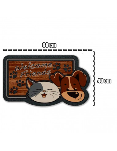 Tradineur - Felpuda con diseño de Perro y Gato - Fabricado en Goma - Ideal para la decoración de tu hogar - Polivalente - 40 x 6
