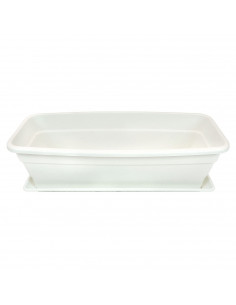 Jardinera eva de plástico con plato adán 26 litros, 60 cm, color blanco, macetero, maceta para plantas y flores rectangular de p