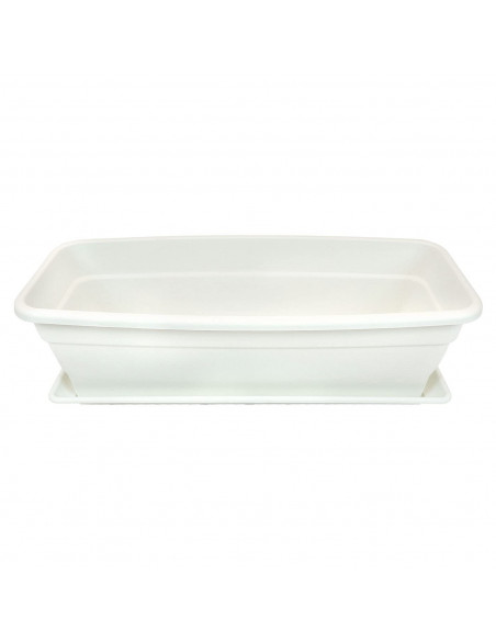 Jardinera eva de plástico con plato adán 26 litros, 60 cm, color blanco, macetero, maceta para plantas y flores rectangular de p