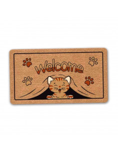 Tradineur - Felpudo Welcome Gato - Fabricado en Polipropileno - Ideal para dar la bienvenida a tus amigos en tu hogar - Antidesl