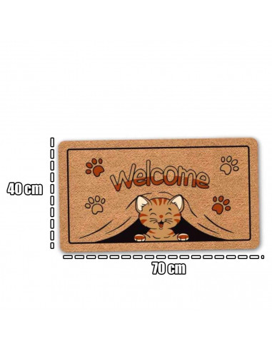 Tradineur - Felpudo Welcome Gato - Fabricado en Polipropileno - Ideal para dar la bienvenida a tus amigos en tu hogar - Antidesl