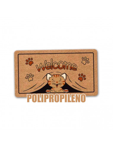Tradineur - Felpudo Welcome Gato - Fabricado en Polipropileno - Ideal para dar la bienvenida a tus amigos en tu hogar - Antidesl