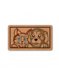 Tradineur - Felpudo Welcome Perro y Gato - Fabricado en Polipropileno - Ideal para dar la bienvenida a tus amigos en tu hogar -