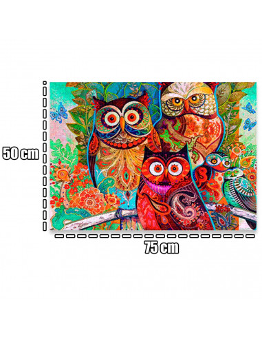 Tradineur - Puzzle/Rompecabezas de 1000 piezas - Diseño de Búhos - Fabricación en cartón - Tamaño: 50 x 75 cm