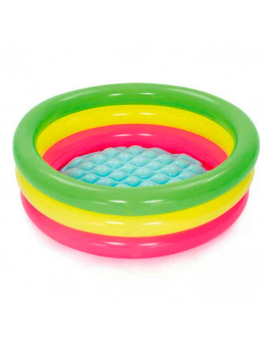 Tradineur - Piscina hinchable infantil, 3 aros, vinilo resistente, válvula de seguridad, 3 cámaras de aire. Multicolor. 70 x 24