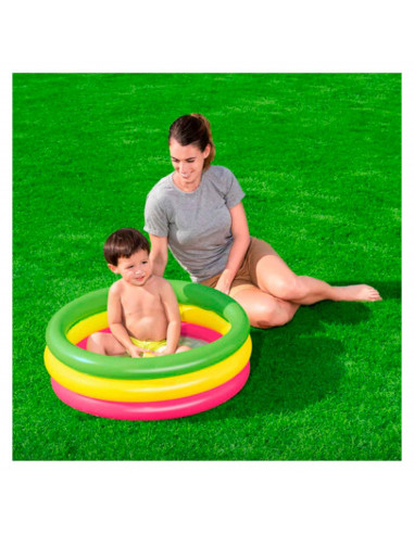 Tradineur - Piscina hinchable infantil, 3 aros, vinilo resistente, válvula de seguridad, 3 cámaras de aire. Multicolor. 70 x 24