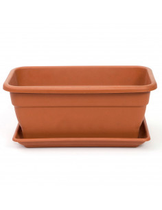 Jardinera eva de plástico con plato adán 20 litros, 50 cm, color blanco, macetero, maceta para plantas y flores rectangular de p
