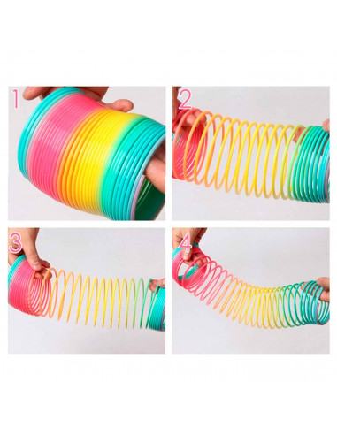 Tradineur - Muelle Arcoíris - Colores Brillantes - Ideal para el antiestrés, regalo para niños, premios de clases. - 15 x 5 cm