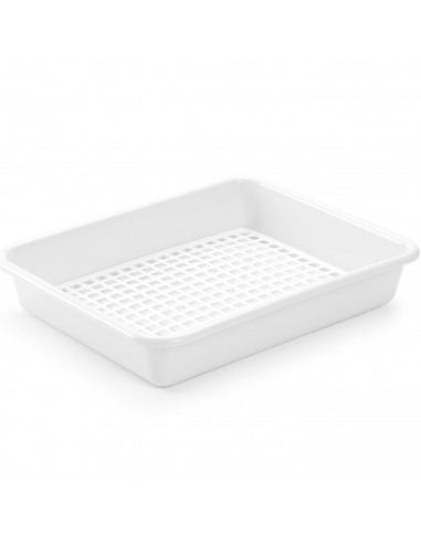 Tradineur - Bandeja frigorífica de almacenamiento con rejilla, plástico, reutilizable, descongelar alimentos, fabricado en Españ