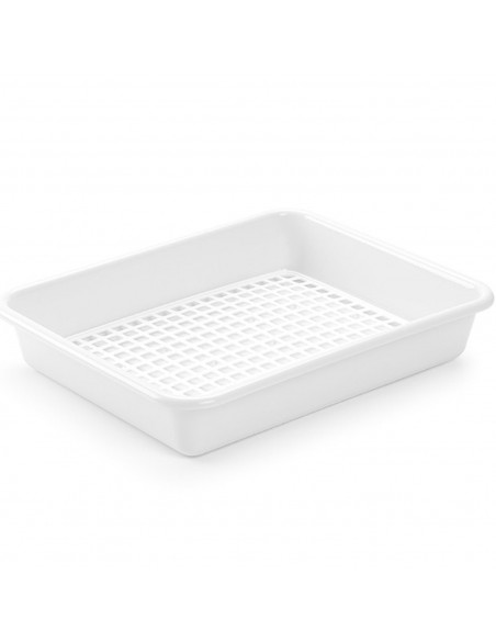 Tradineur - Bandeja frigorífica de almacenamiento con rejilla, plástico, reutilizable, descongelar alimentos, fabricado en Españ Tradineur - Bandeja frigorífica de almacenamiento con rejilla, plástico, reutilizable, descongelar alimentos, fabricado en Españ