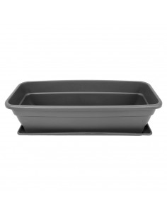 Jardinera eva de plástico con Plato Adán 20 litros, 50 cm, gris. Macetero, maceta para plantas y flores rectangular de plástico
