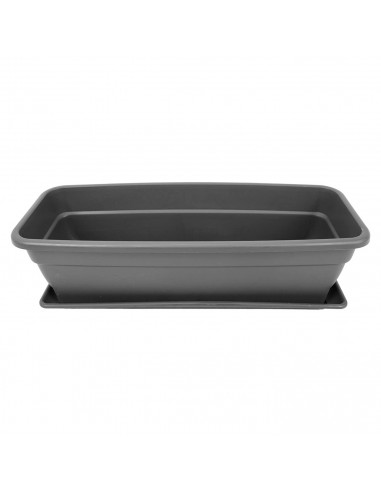 Jardinera eva de plástico con Plato Adán 20 litros, 50 cm, gris. Macetero, maceta para plantas y flores rectangular de plástico