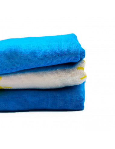Tradineur - Pack de Muselinas para bebé - Muselinas para Bebés Recién Nacidos - 100% Algodón - Diseño para niño - 80 x 70 cm