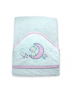 Tradineur - Capa/Toalla de baño para bebé - Diseño de osito en luna - Garantiza el confort del bebé - 100 x 100 cm - Color Rosa