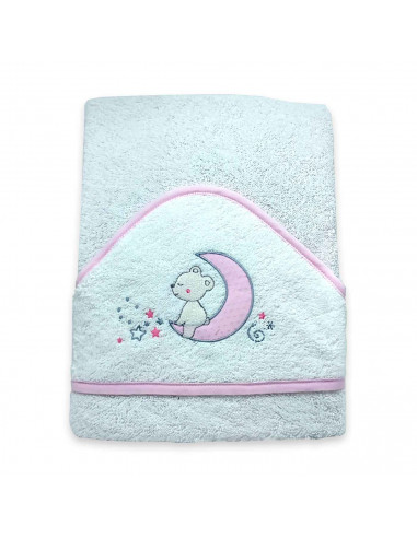 Tradineur - Capa/Toalla de baño para bebé - Diseño de osito en luna - Garantiza el confort del bebé - 100 x 100 cm - Color Rosa