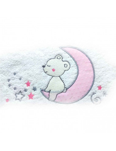 Tradineur - Capa/Toalla de baño para bebé - Diseño de osito en luna - Garantiza el confort del bebé - 100 x 100 cm - Color Rosa
