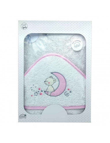 Tradineur - Capa/Toalla de baño para bebé - Diseño de osito en luna - Garantiza el confort del bebé - 100 x 100 cm - Color Rosa