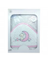 Tradineur - Capa/Toalla de baño para bebé - Diseño de osito en luna - Garantiza el confort del bebé - 100 x 100 cm - Color Rosa