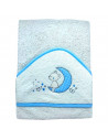 Tradineur - Capa/Toalla de baño para bebé - Diseño de osito en luna - Garantiza el confort del bebé - 100 x 100 cm - Color Azul