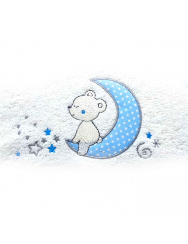 Tradineur - Capa/Toalla de baño para bebé - Diseño de osito en luna - Garantiza el confort del bebé - 100 x 100 cm - Color Azul
