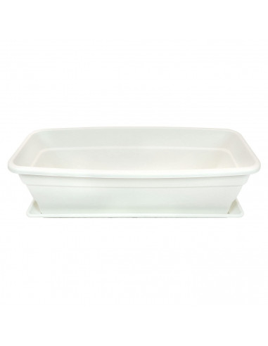 Jardinera eva de plástico con plato adán 20 litros, 50 cm, blanca. Macetero, maceta para plantas y flores rectangular de plástic