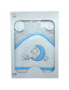 Tradineur - Capa/Toalla de baño para bebé - Diseño de osito en luna - Garantiza el confort del bebé - 100 x 100 cm - Color Azul