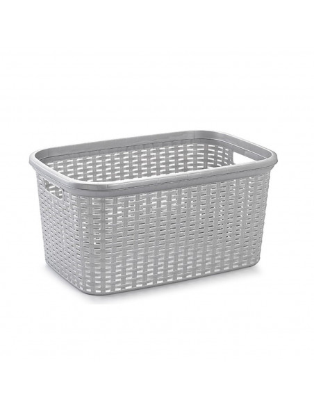 Plastic Forte - Cesta colada de plástico con asas 53 x 26 x 36 cm, modelo rattan, 35 litros, cesto para prendas ropa, lavandería