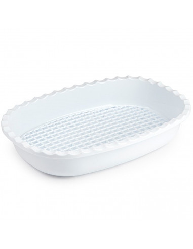 Tradineur - Bandeja de plástico redondeada para descongelar,de color blanco y rejilla y 32 x 21,5 x 6 cm. Recipiente para descon