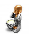 Tradineur - Pack 3 Figuras de Budas sentados con portavelas, monjes decorativos de resina con vela, regalo original, meditación,