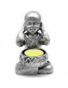 Tradineur - Pack 3 Figuras de Budas sentados con portavelas, monjes decorativos de resina con vela, regalo original, meditación,