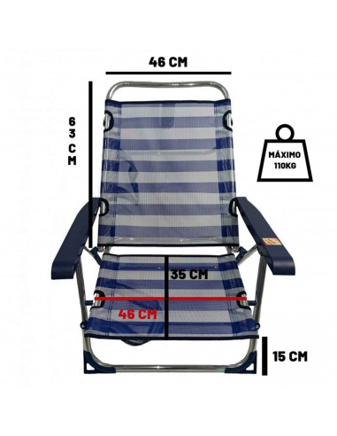 Tradineur - Tumbona plegable playa piscina posiciones regulables - Fabricado en aluminio - Color azul y blanco - 79 x 60 x 61 cm