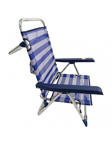 Tradineur - Tumbona plegable playa piscina posiciones regulables - Fabricado en aluminio - Color azul y blanco - 79 x 60 x 61 cm