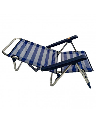 Tradineur - Tumbona plegable playa piscina posiciones regulables - Fabricado en aluminio - Color azul y blanco - 79 x 60 x 61 cm