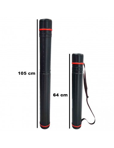 Tradineur - Tubo portaplanos de plástico, Ø 10,5 cm, extensible de 64 a 105 cm con correa de transporte, almacenamiento planos,