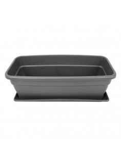 Jardinera eva de plástico con plato adán 16 litros, 40 cm, gris. Macetero, maceta para plantas y flores rectangular de plástico