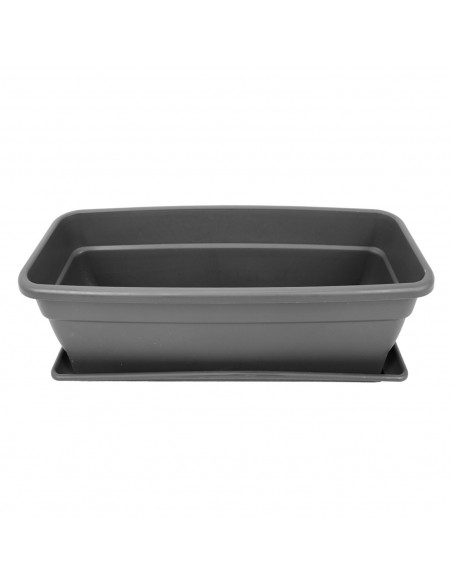 Jardinera eva de plástico con plato adán 16 litros, 40 cm, gris. Macetero, maceta para plantas y flores rectangular de plástico