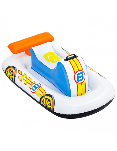 Tradineur - Coche deportivo hinchable infantil para piscina, vehículo acuático inflable flotante para niños, incluye parche de r