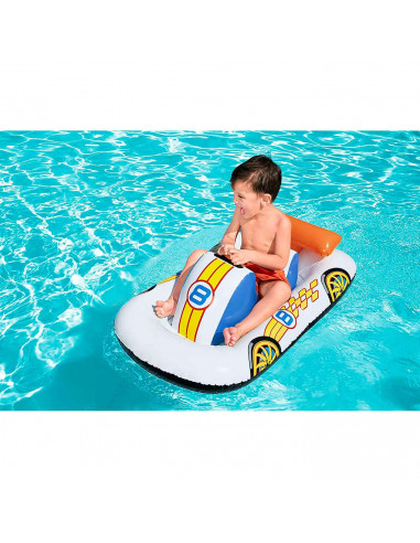 Tradineur - Coche deportivo hinchable infantil para piscina, vehículo acuático inflable flotante para niños, incluye parche de r