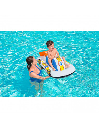 Tradineur - Coche deportivo hinchable infantil para piscina, vehículo acuático inflable flotante para niños, incluye parche de r