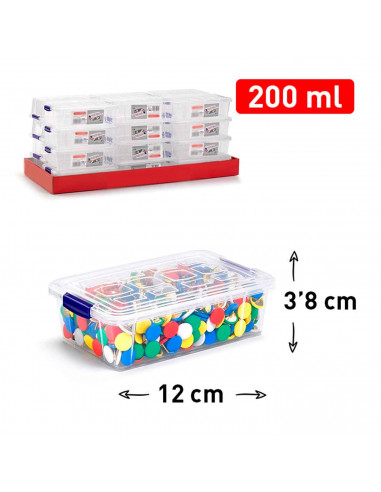 Tradineur - Mini Caja de ordenación de plástico transparente. Contenedor para almacenar botones, hilo o alimentos. Capacidad 200