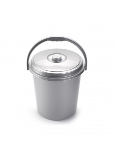 Tradineur - Cubo redondo de plástico con tapa 21 litros, contenedor, recipiente multiusos, 37 x 34 x 40 cm, almacenamiento de ba